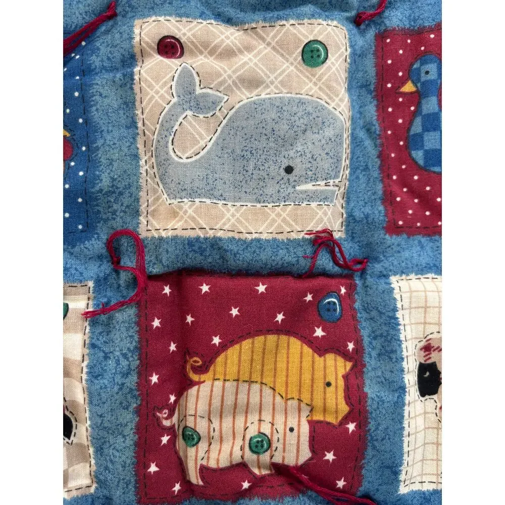 Vintage Baby Blanket Noah's Ark Farm Animals Patchwork Cot/Lap Quilt